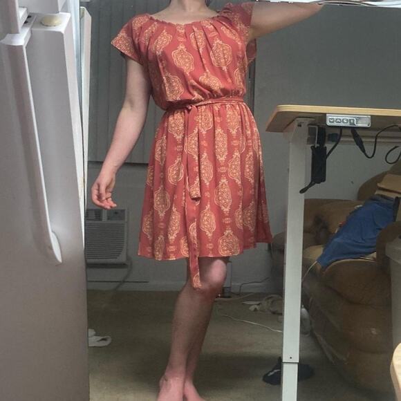 Brick red and orange patterned Lauren Conrad dress L - Picture 3 of 5